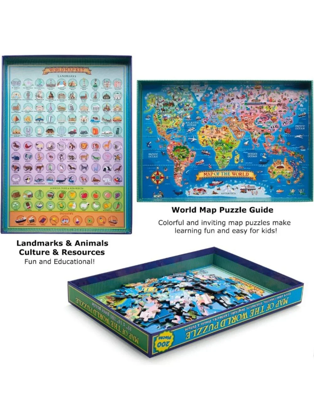 200-Piece World Map Jigsaw Puzzle for Kids & Adults - Educational Geography Game